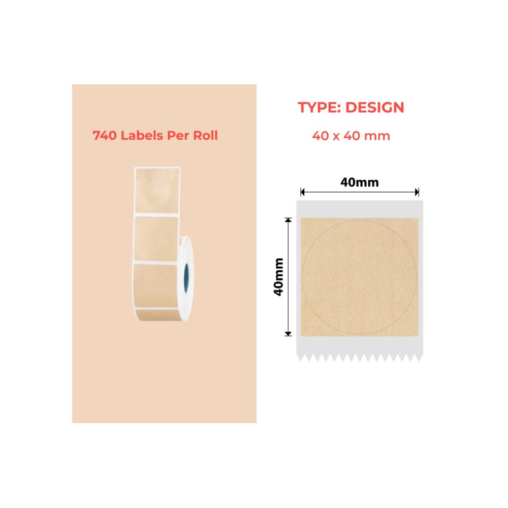 40mm kraft round Polypropylene (water proof, tear proof and oil proof) thermal labels 740/roll